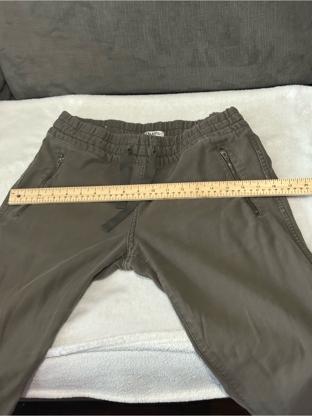 Women TNA Olive Green Drawstring Fleece Jogger Pants Sz 2 100% cotton Athleisure - Picture 12 of 15